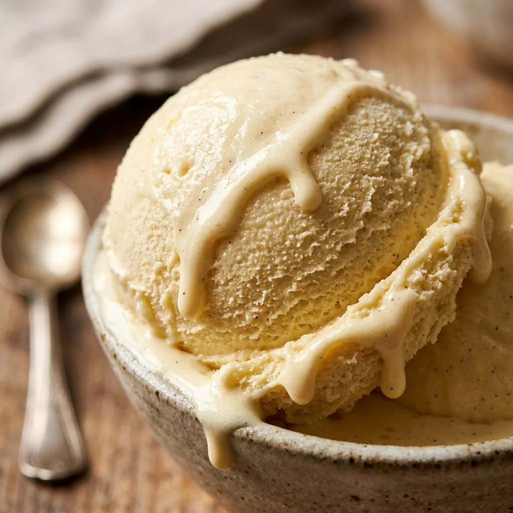 Delicious homemade no-churn vanilla ice cream in a bowl