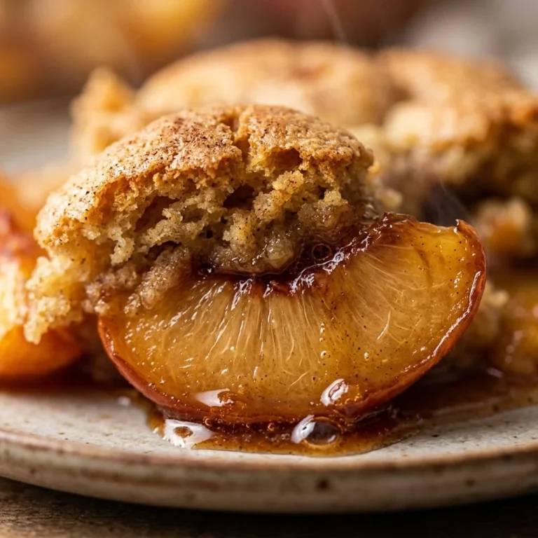 Peach cobbler dump cake served with ice cream on a plate