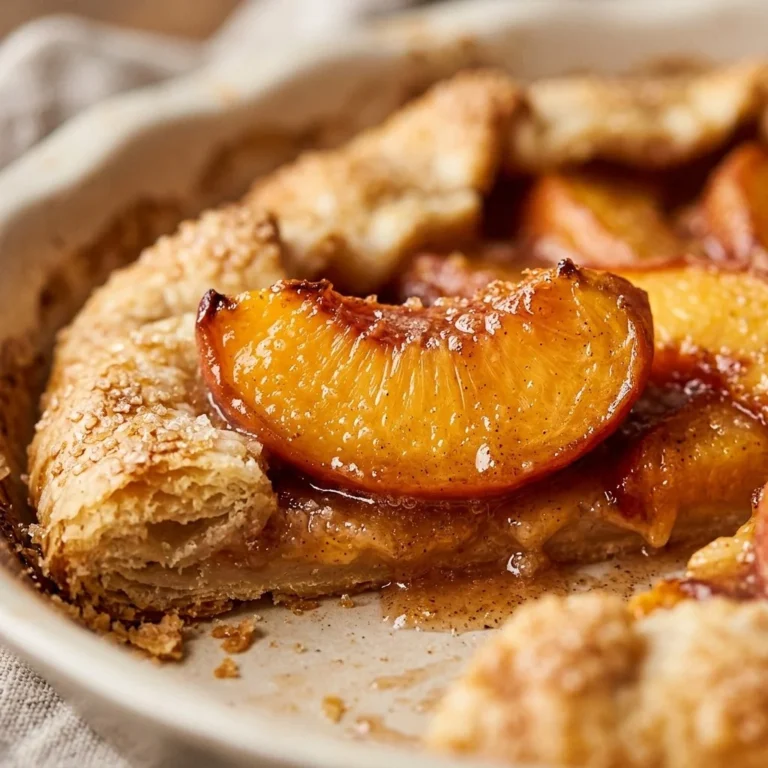 Delicious homemade Peach Galette with fresh peaches and golden crust.