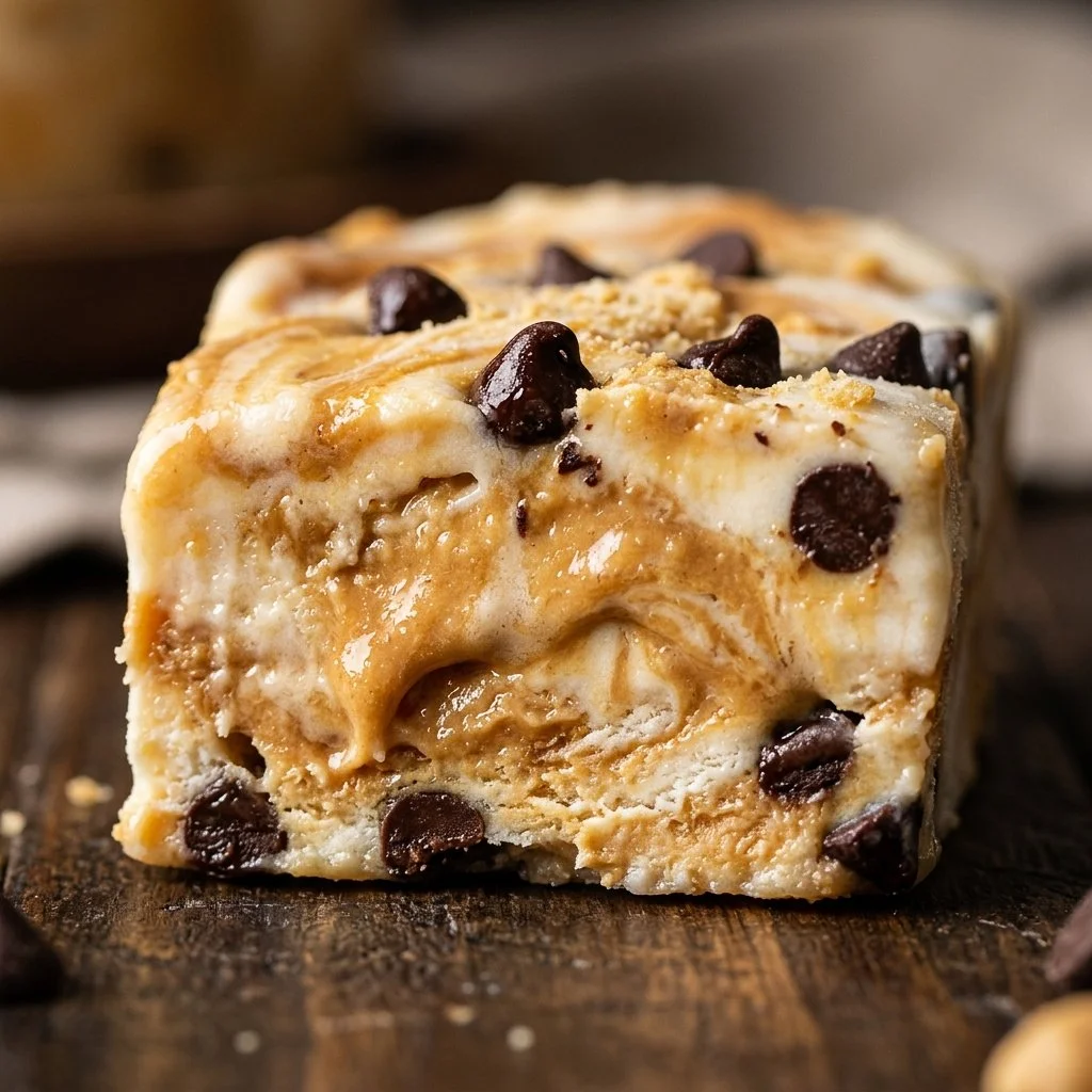 Homemade Peanut Butter Frozen Yogurt Bars topped with nuts and chocolate