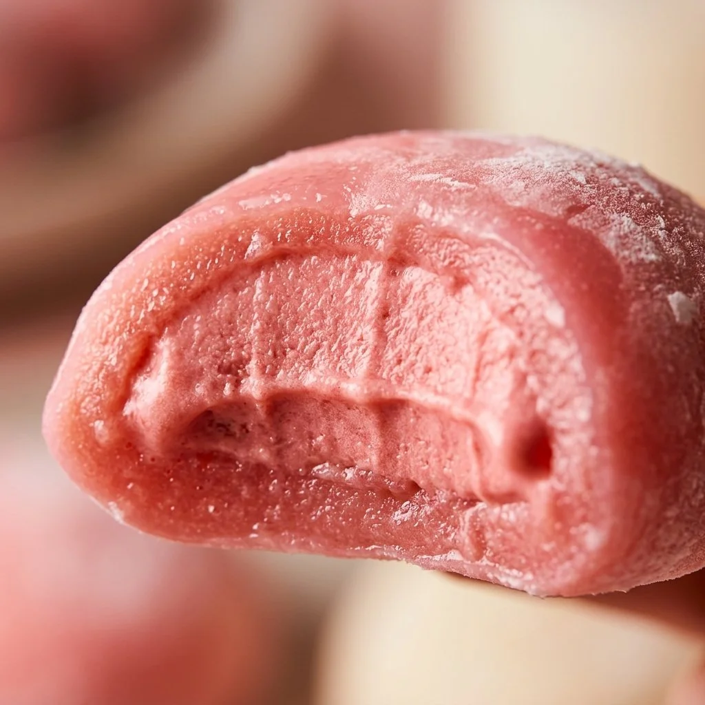 Rice paper mochi ice cream bites on a plate, showcasing a delicious dessert.