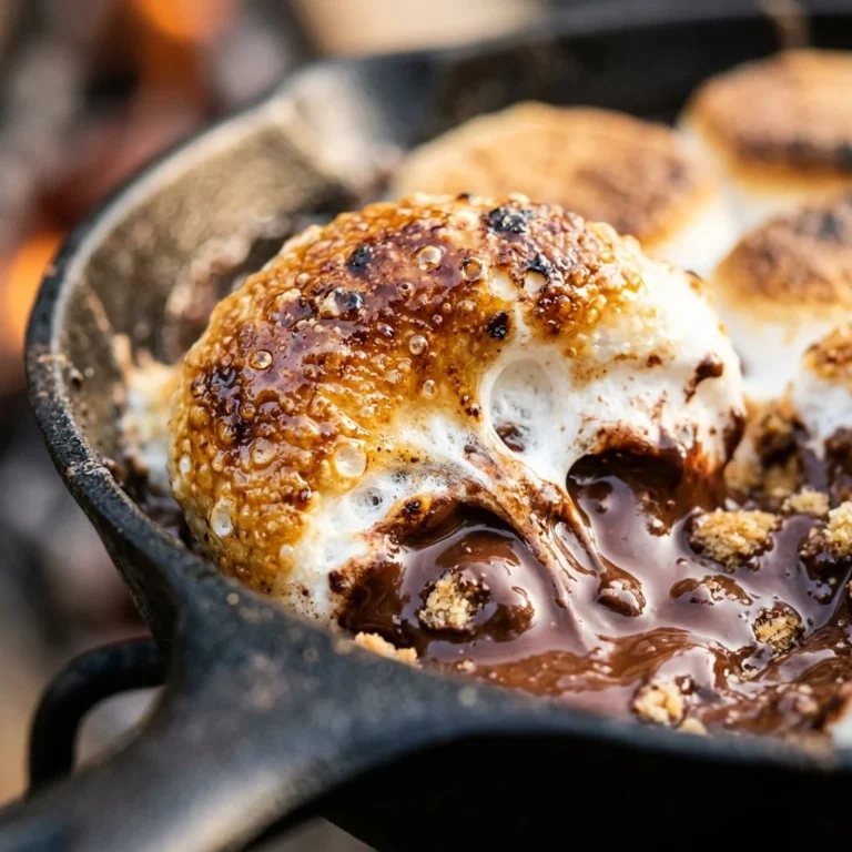 Delicious S'mores Dip Campfire Skillet served with graham crackers.
