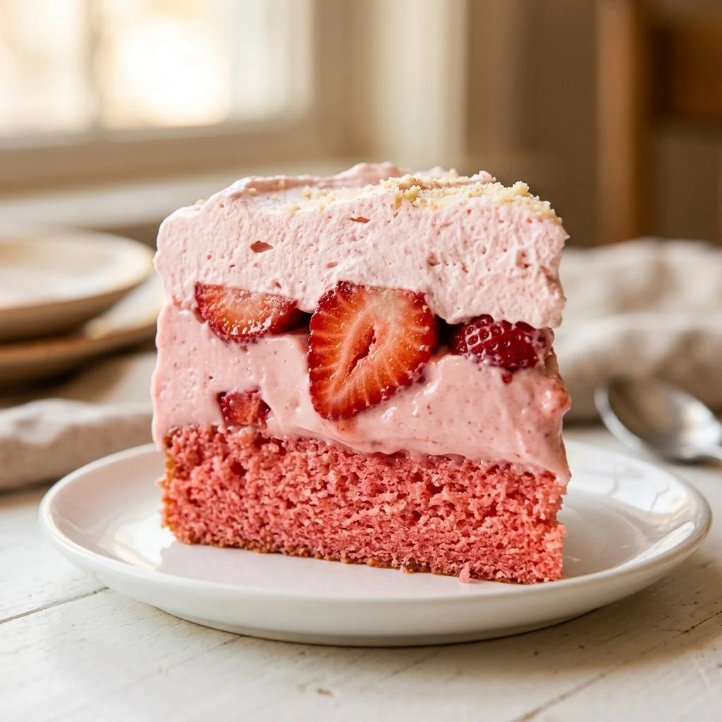 Strawberry Fluff Pudding Cake