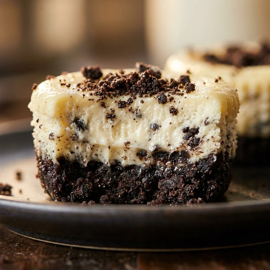 Deliciously small Oreo cheesecake bites on a plate