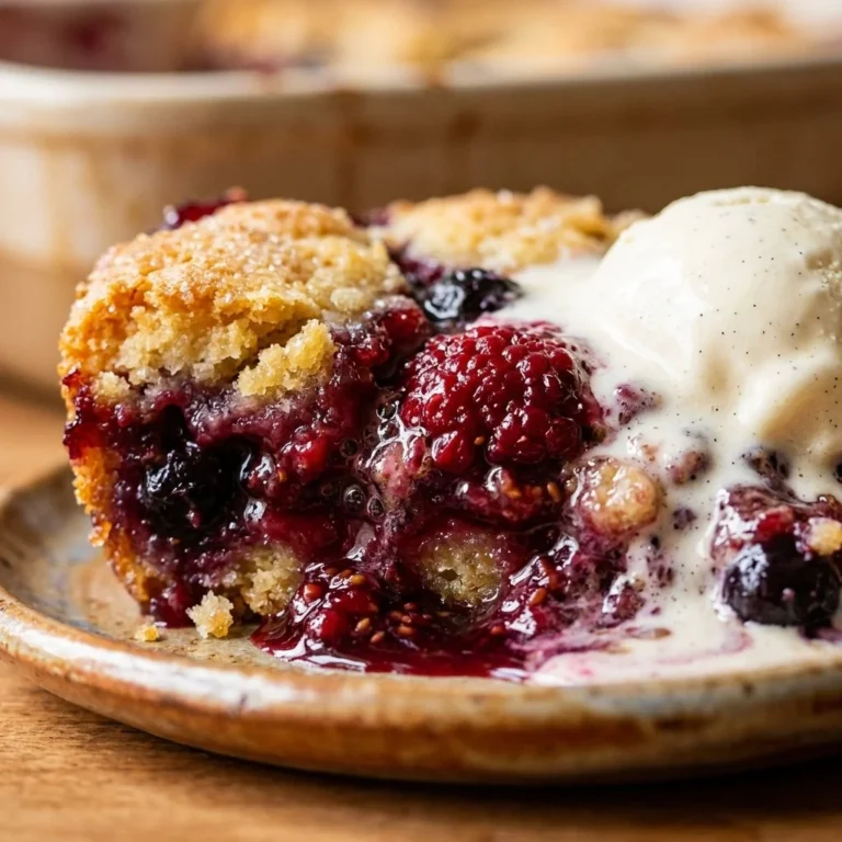 Delicious two-ingredient berry cobbler dessert in a baking dish