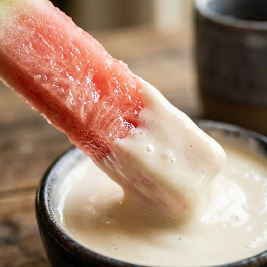 Crispy watermelon fries with a coconut dip recipe for a healthy treat