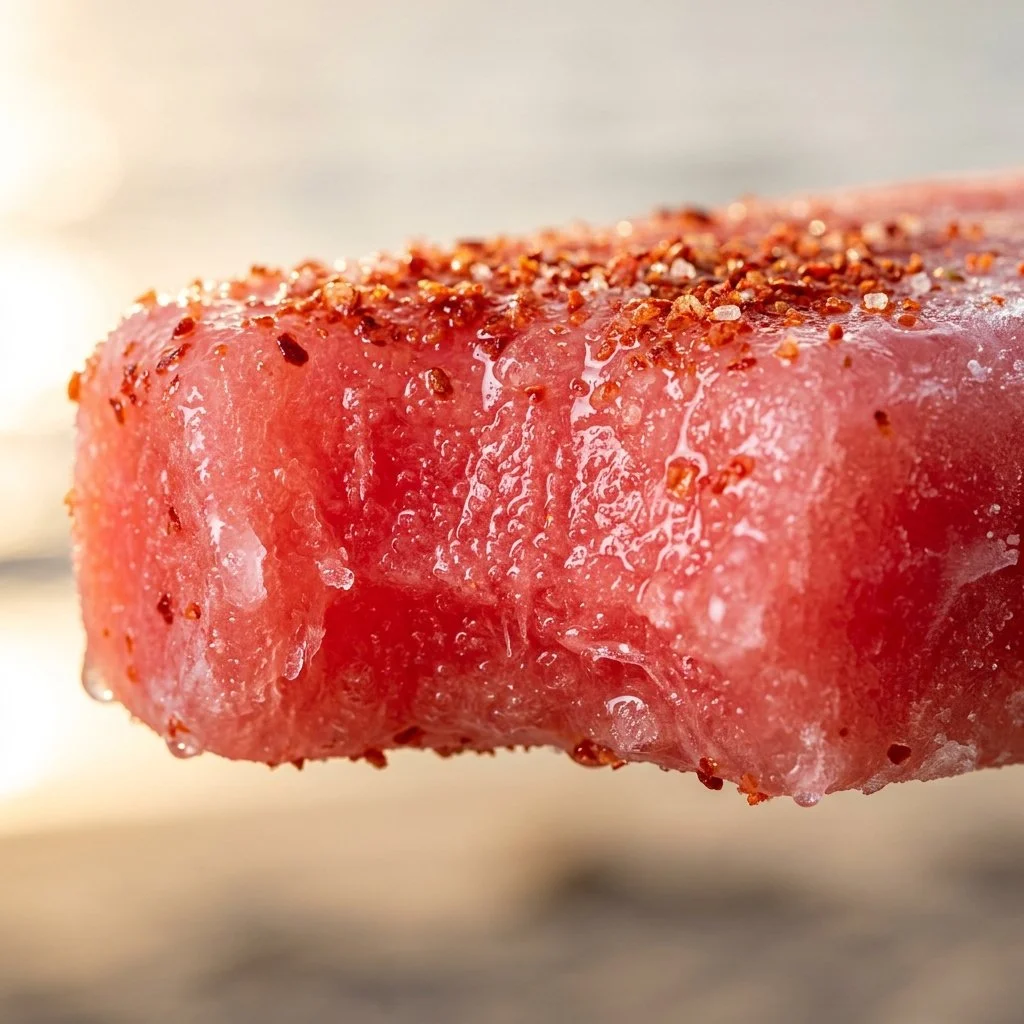 Refreshing watermelon popsicles with Tajin seasoning on a summer day